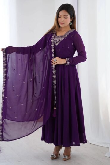 Fabulous Purple Embroidered Georgette Anarkali Suit With Dupatta
