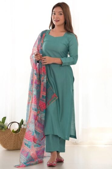 Marvelous Sea Green Cotton Event Wear Straight Kurta With Pant