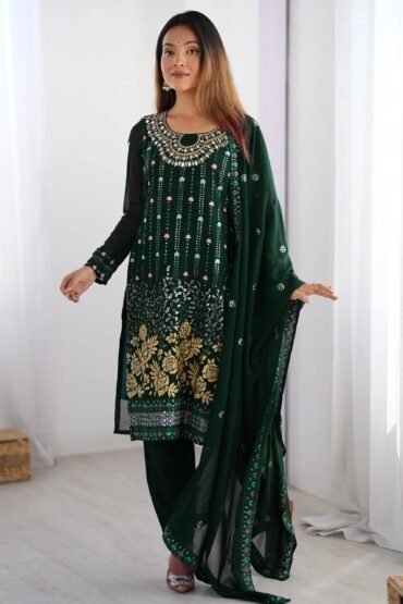 Lovely Green Thread Embroidered Festival Wear Pant Suit