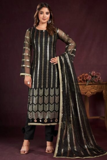 Outstanding Black Sequins Net Reception Wear Salwar Kameez