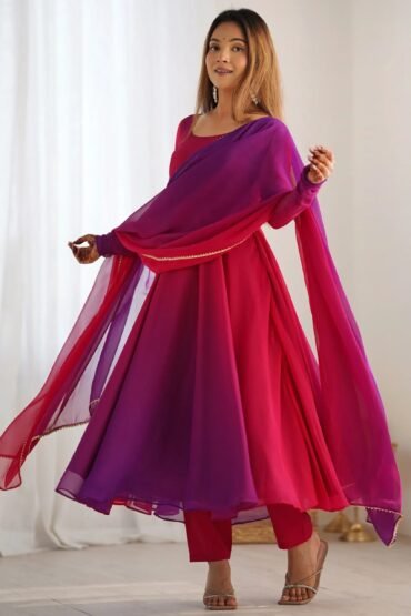 Incredible Dark Pink Embroidered Georgette Event Wear Anarkali Suit