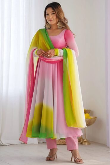 Lovable Multi-Color Georgette Festival Wear Anarkali Suit With Dupatta