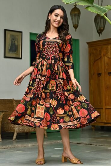 Black Geometrical Flared Dress