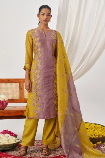 Regal Yellow Mirror Work Organza Haldi Wear Pant Salwar Suit