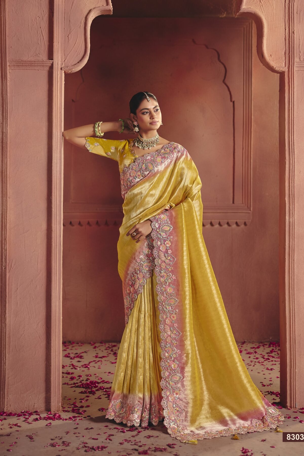 Gilded Rose Embellished Shimmer Tissue Silk Saree