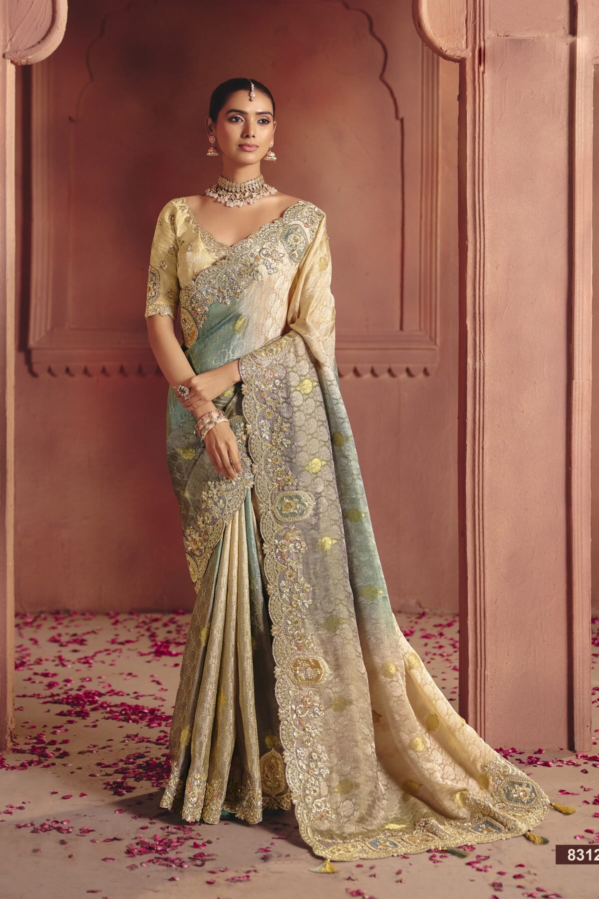 Regal Ombre Embellished Shimmer Tissue Silk Saree