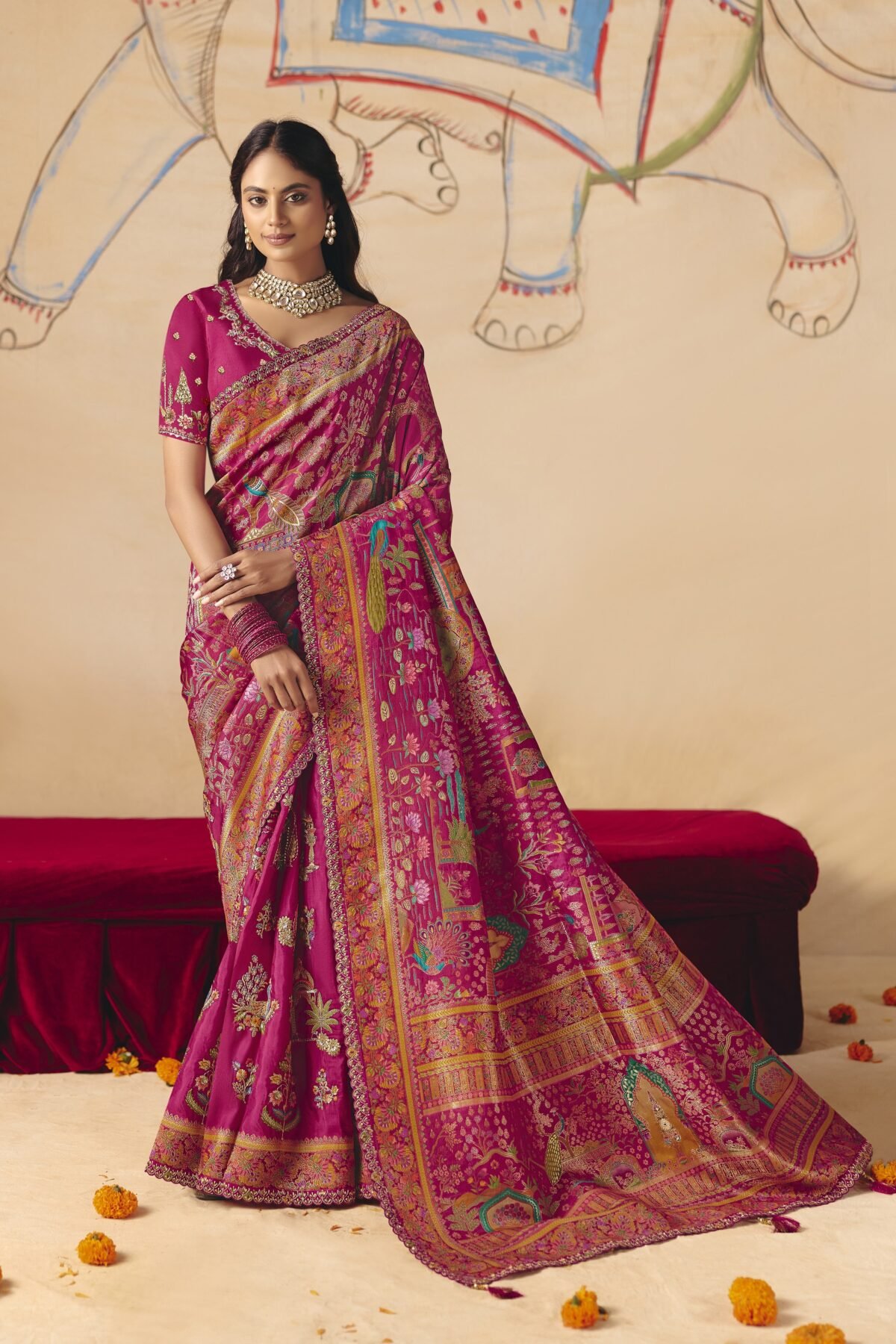 Pink Majesty Embellished Dola Silk Saree