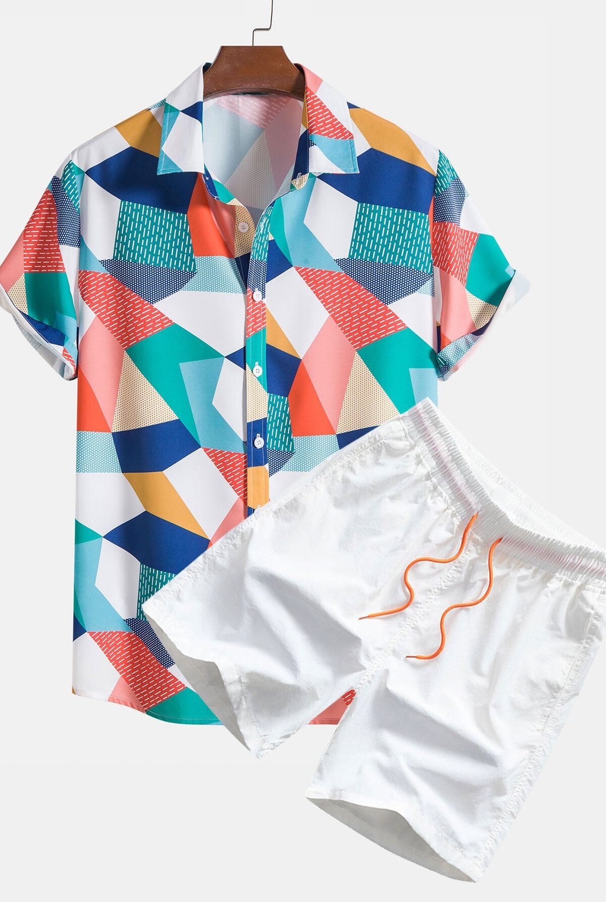 Color Block Geometric Print Shirt & Swim Shorts
