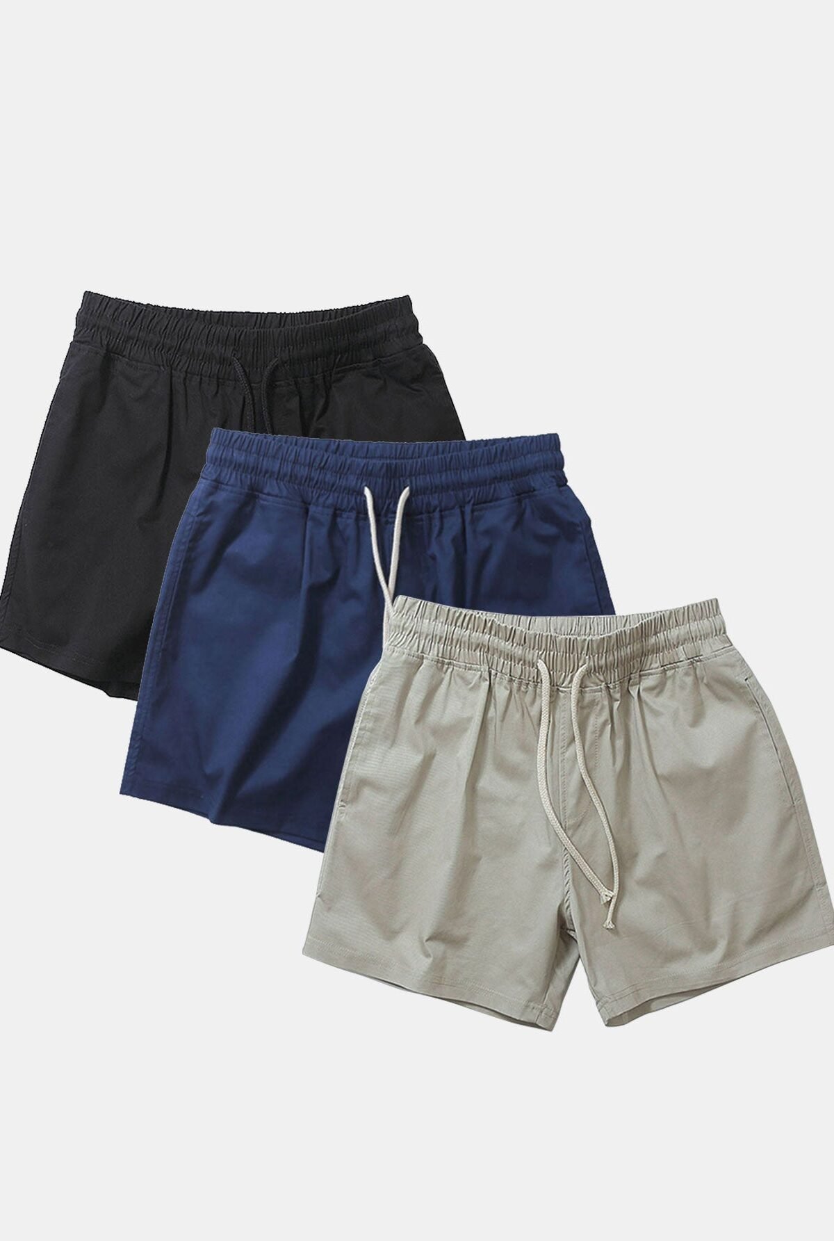 3 Pieces Cotton 3" Drawstring Shorts
