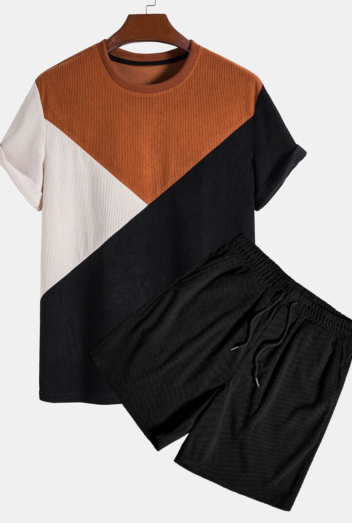 Color Block Stretch Corduroy T-Shirt & Corduroy Shorts