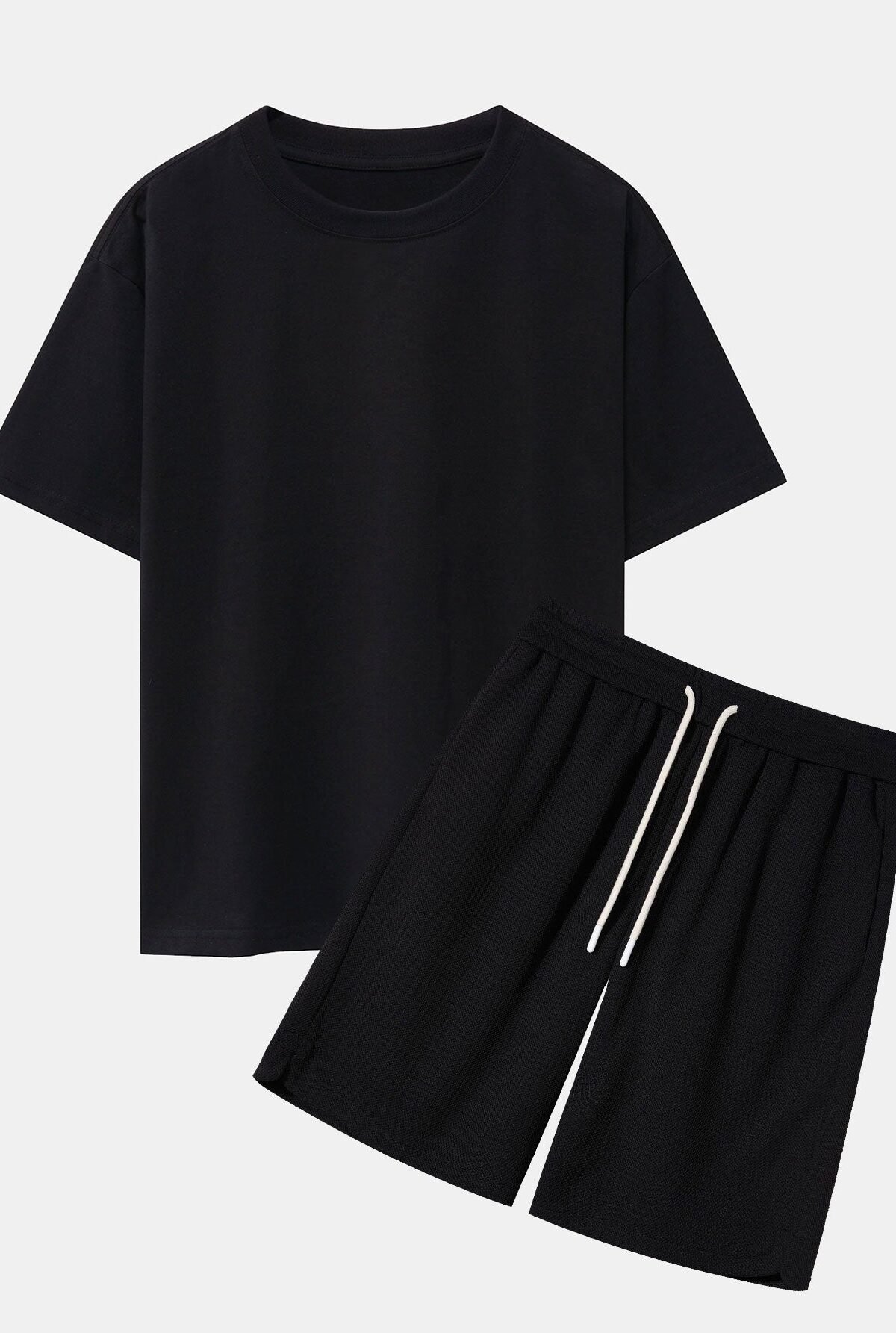 Heavy Weight Oversize T-Shirt & Loose Fit Drawstring Waffle Shorts