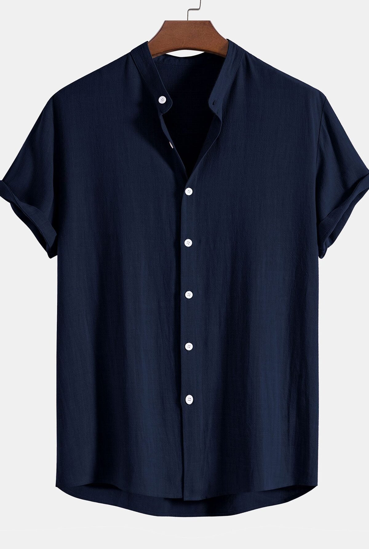 Linen And Rayon Blend Stand Collar Shirt
