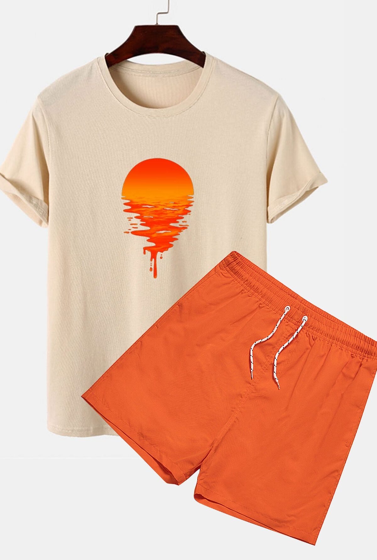 Sunset Graphic Cotton T-Shirts & Swim Shorts