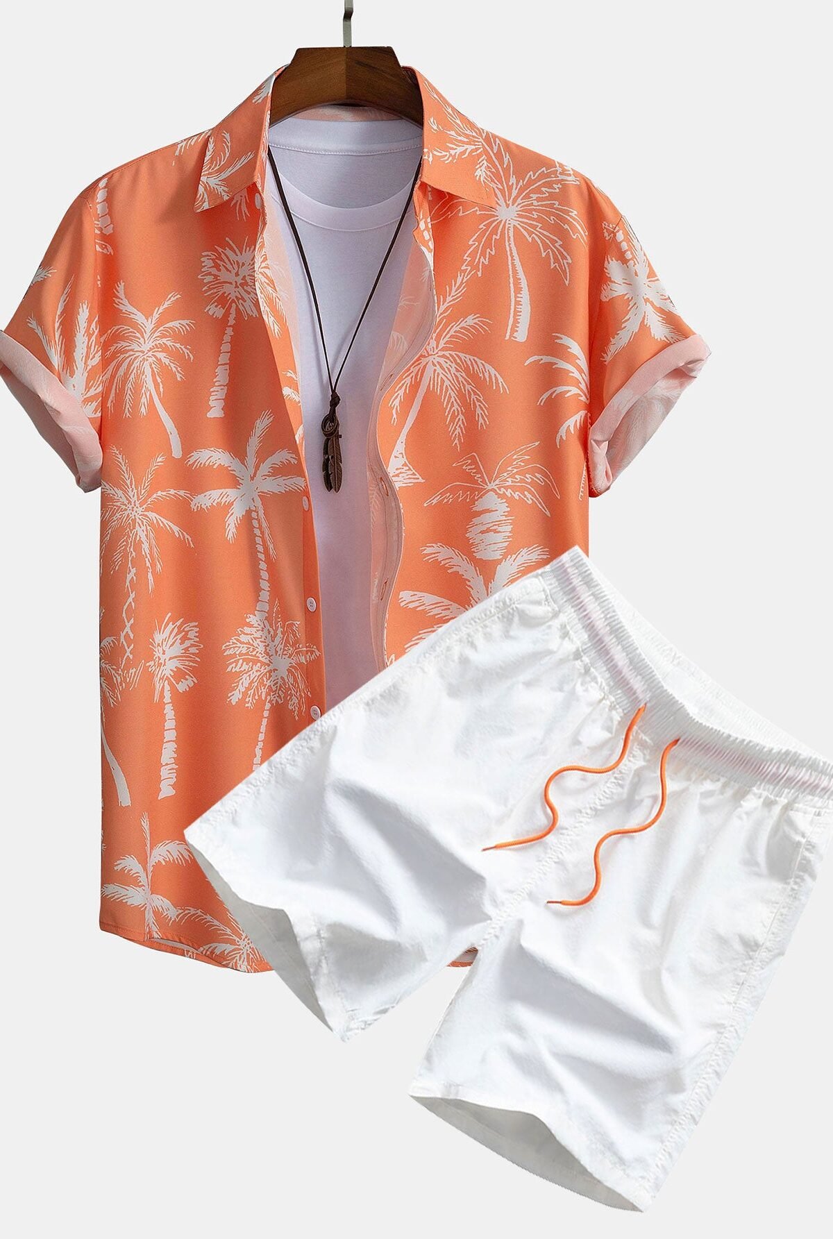 Palm Tree Print Button Up Shirt & Swim Shorts