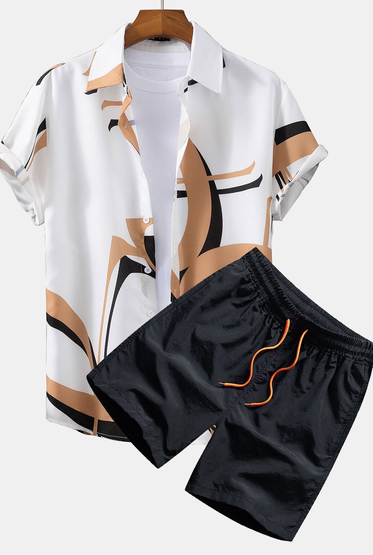 Abstract Print Button Up Shirt #Random Pattern Design# & Swim Shorts