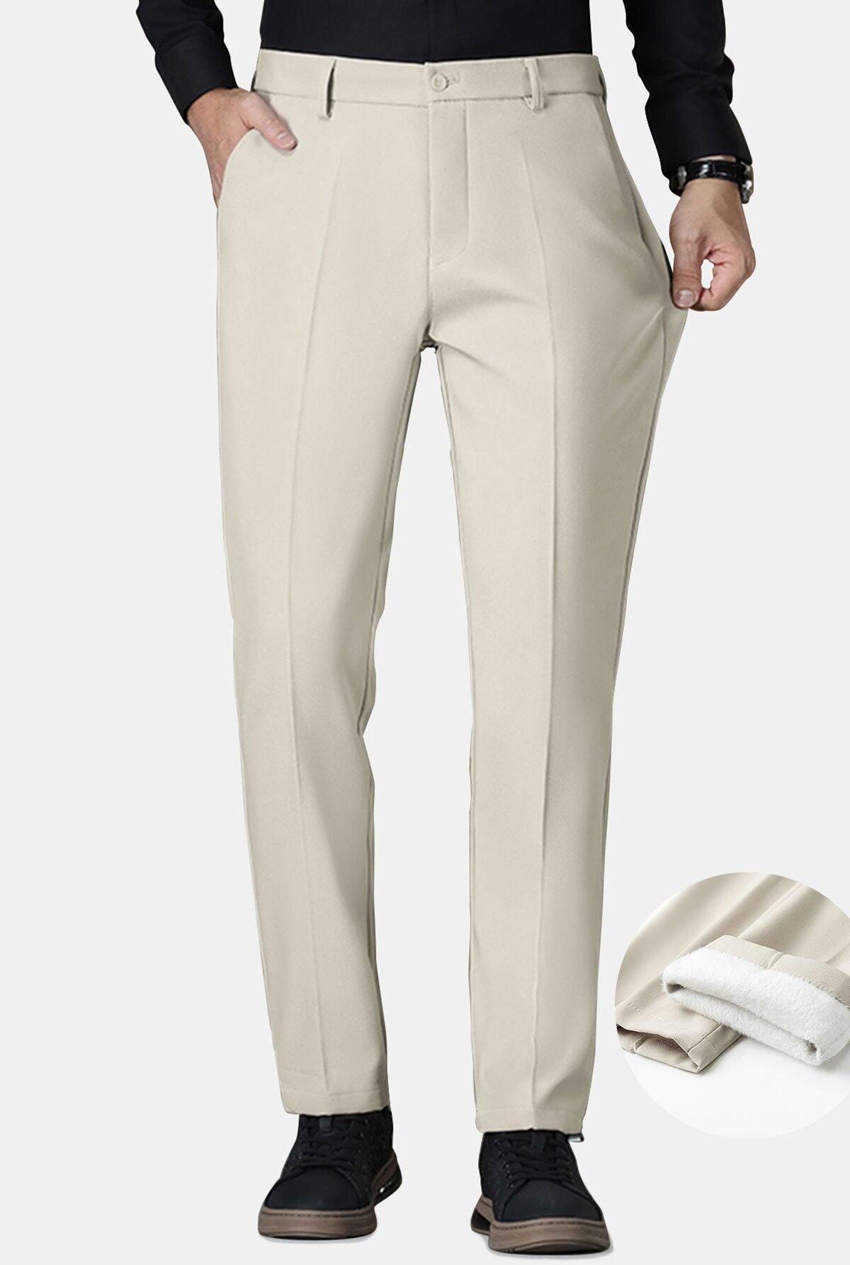 Warm Fleece-Lined Slim Fit Tapered Trousers