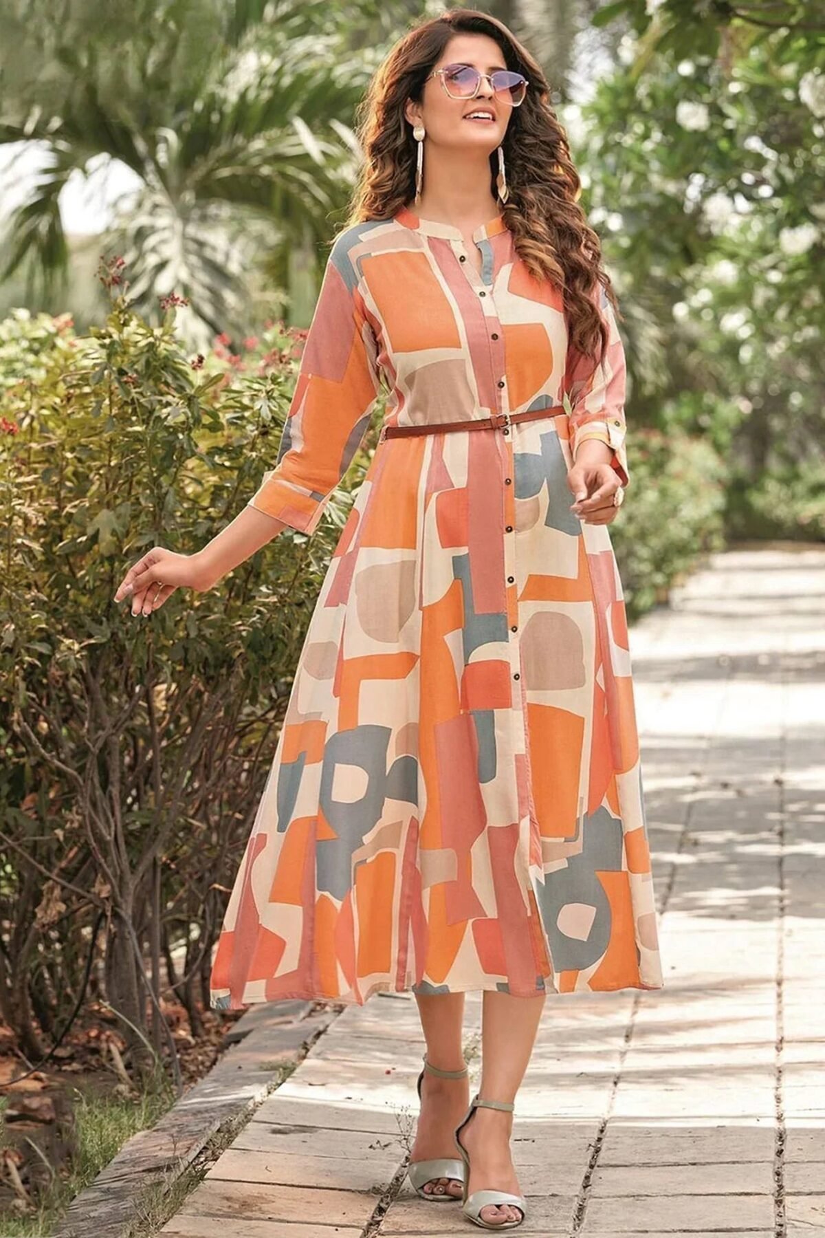 Fascinating Multi-Color Rayon Digital Printed Casual Wear Dress