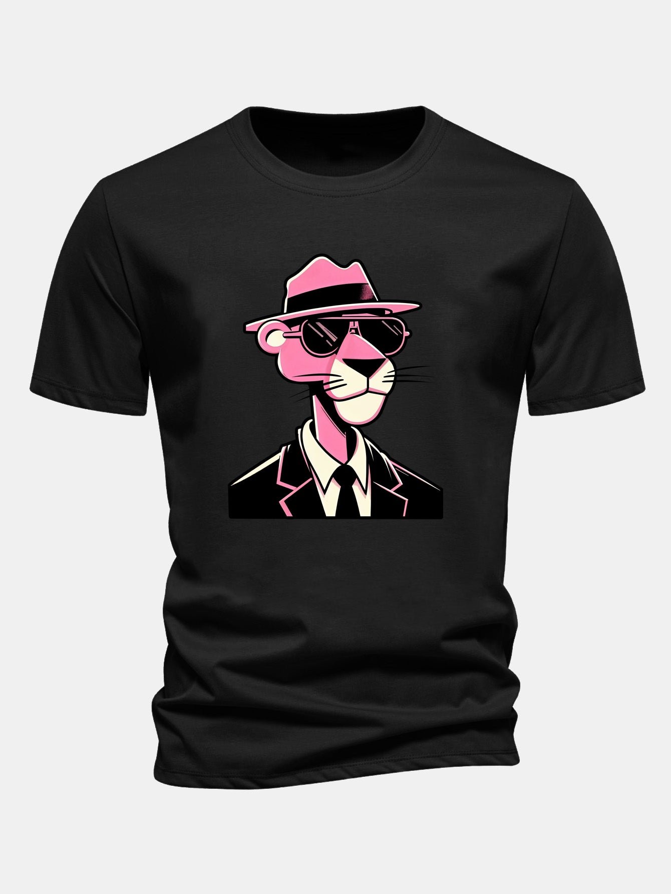 Regular Fit Pink Panther Gentleman Print Cotton T-Shirt