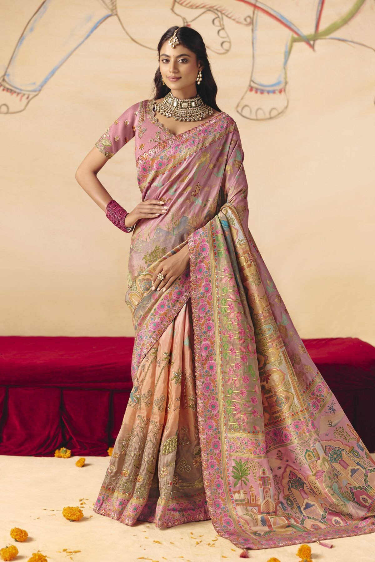 Heliotrope Purple Embellished Dola Silk Saree