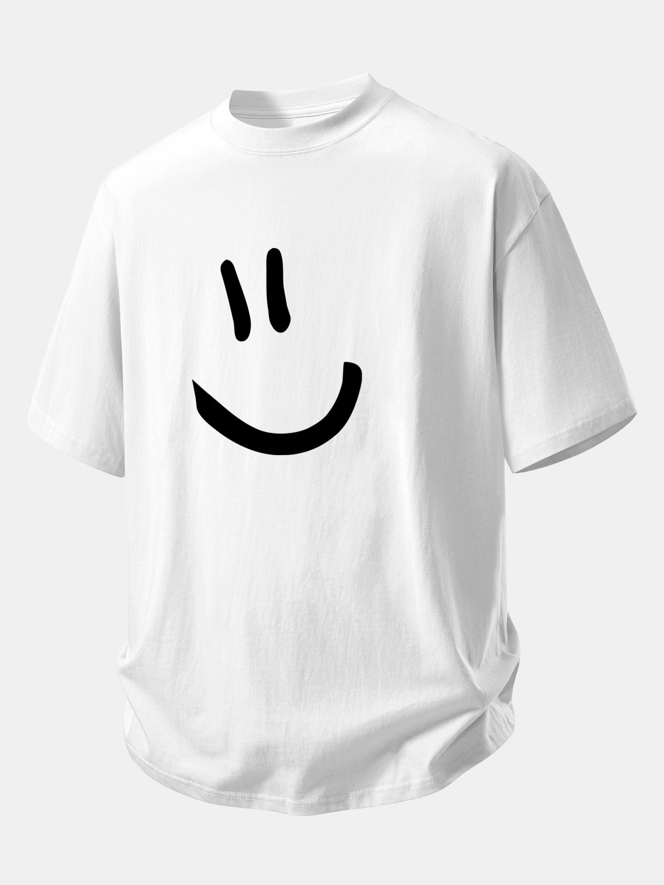 Relax Fit Smiley Face Print Cotton T-Shirt