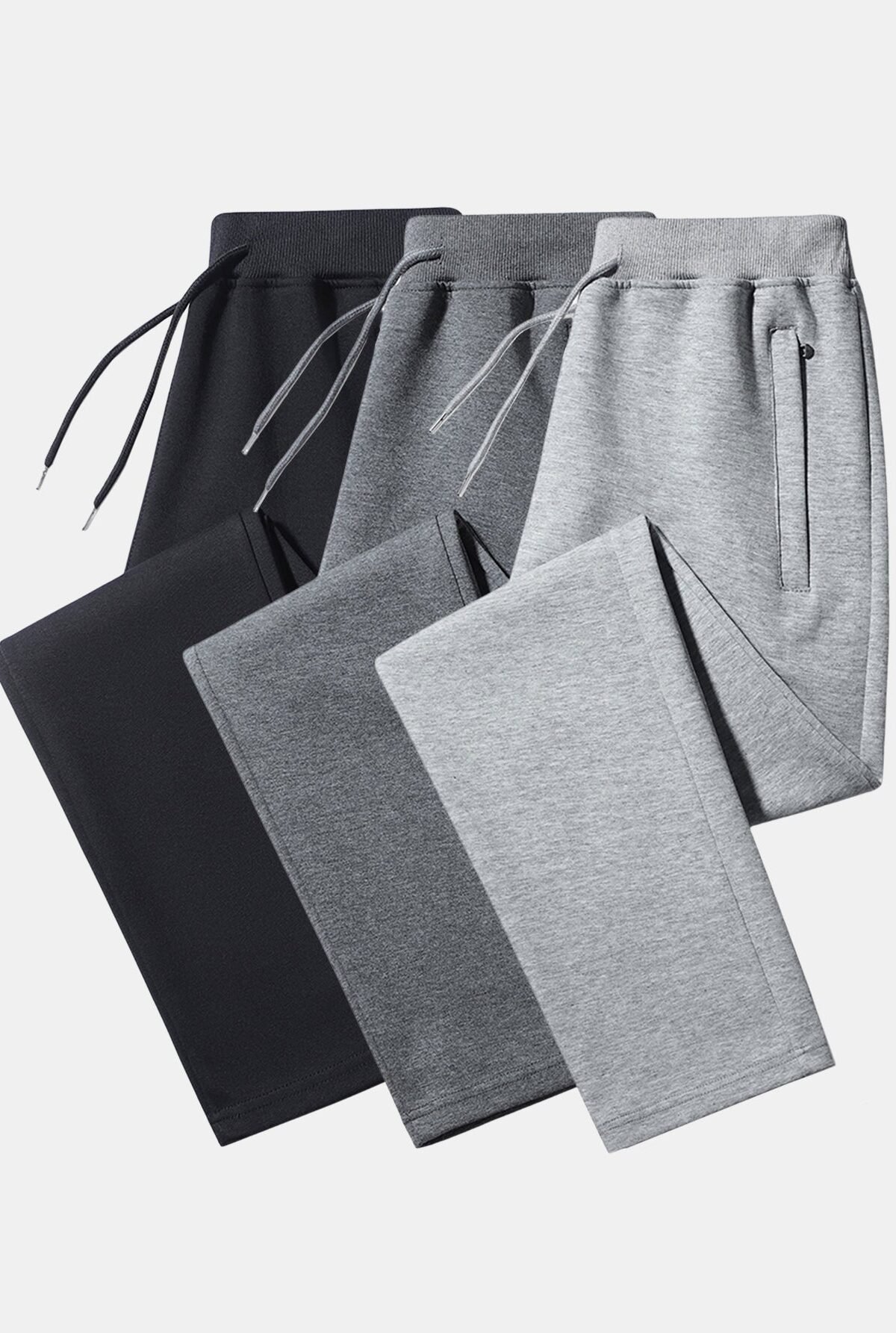 3 Pieces Solid Zipper Pocket Cotton Straight Leg Pants
