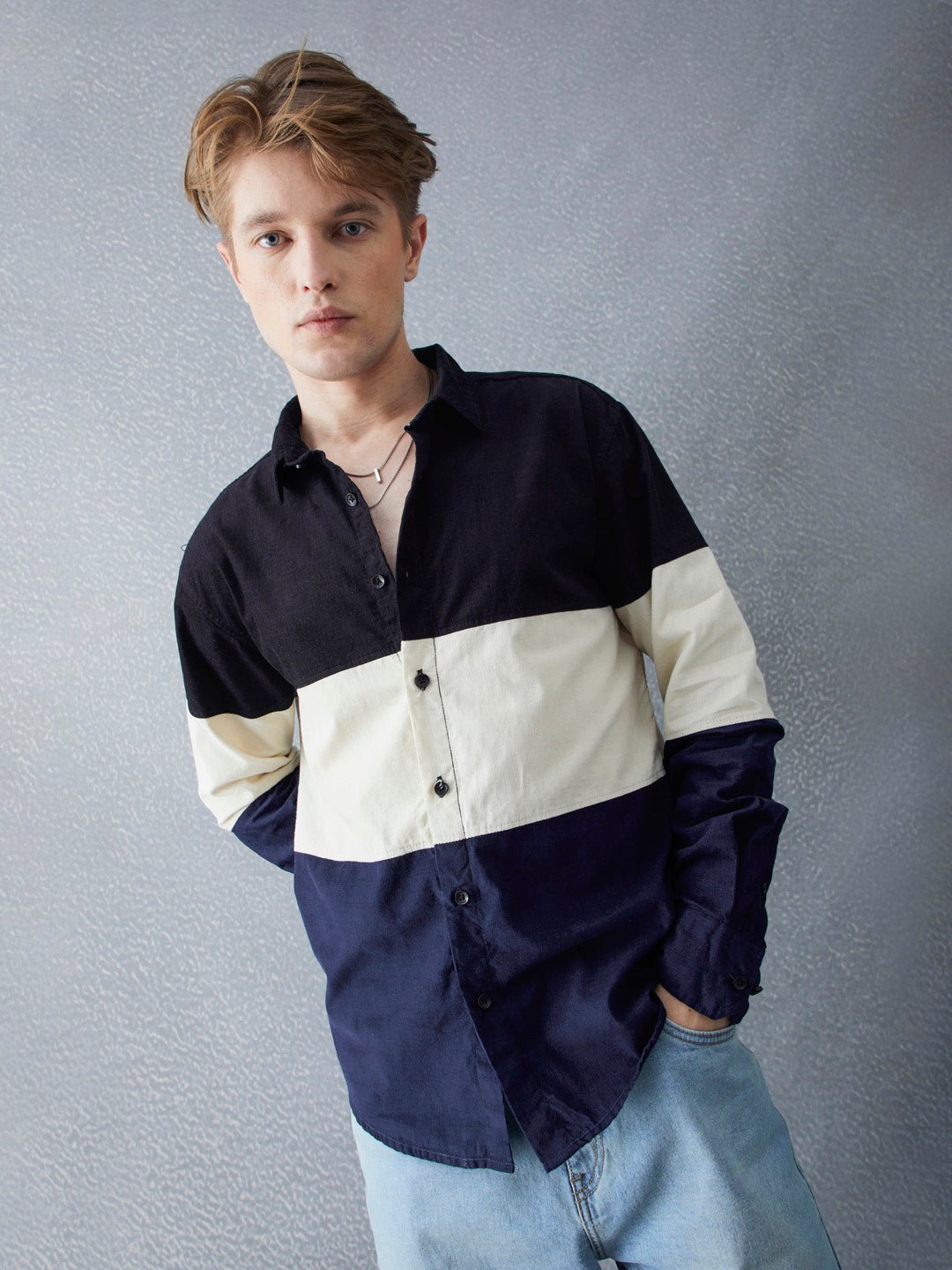 Rich Stylo Men Color Block Cotton Relaxed Fit Full Sleave Shirt