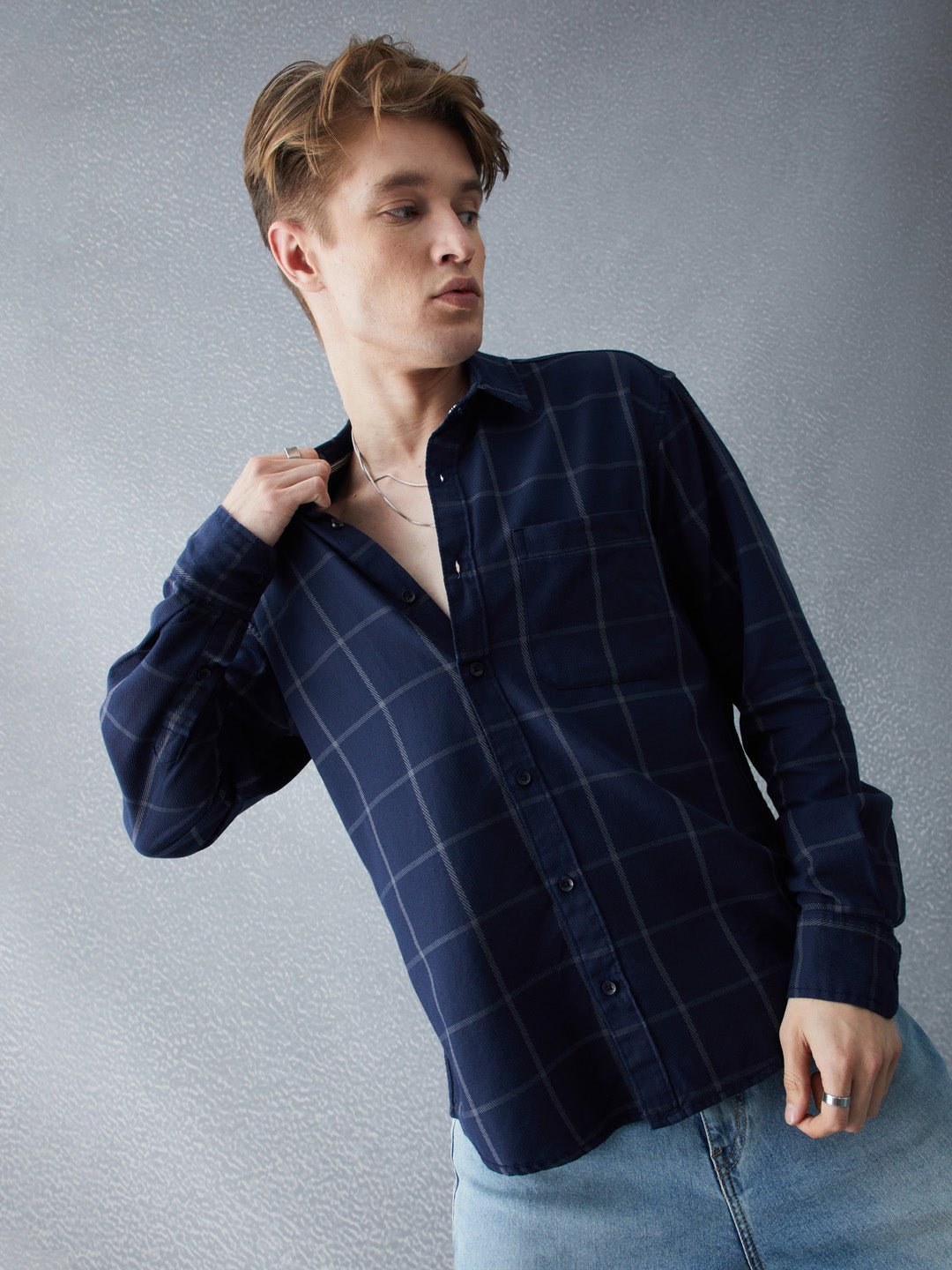 Rich Stylo Men Checked Cotton Relaxed Fit Full Sleeve Shirt