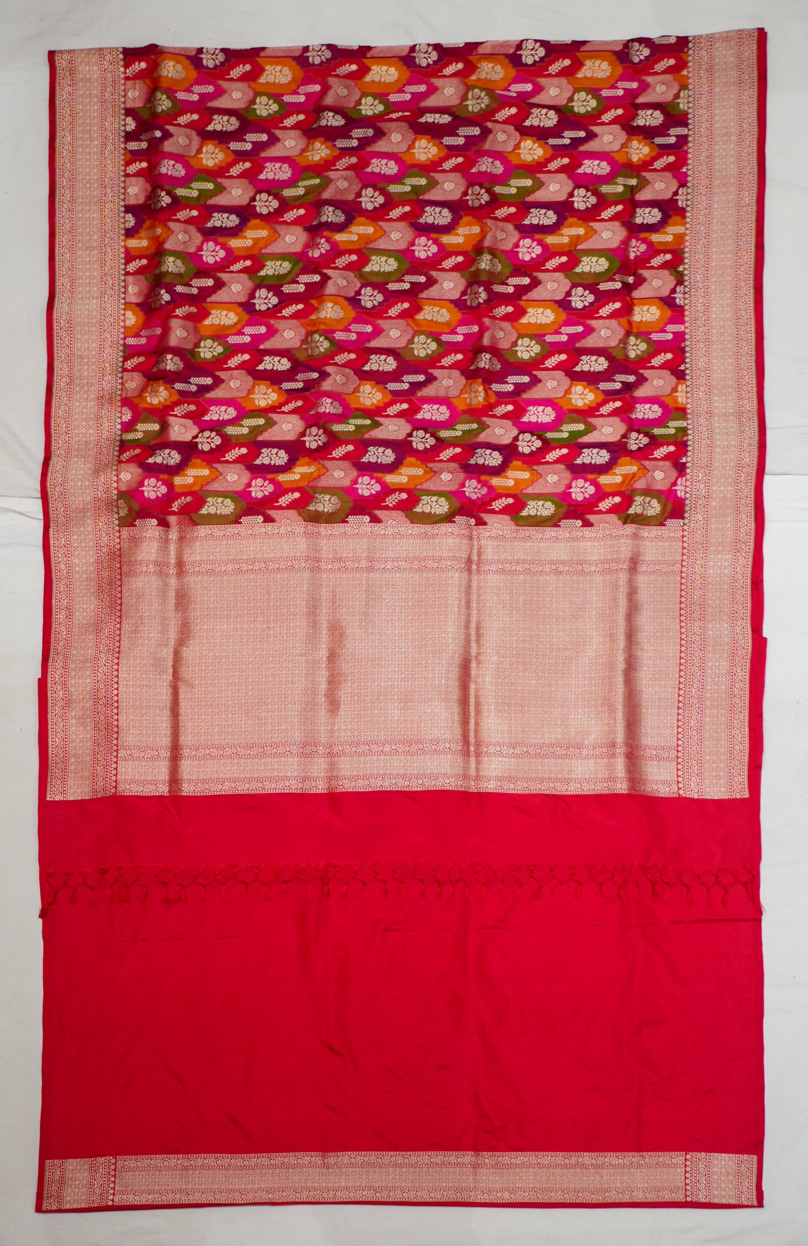 Red Banaras Silk Multicolor Zari And Handwoven Saree