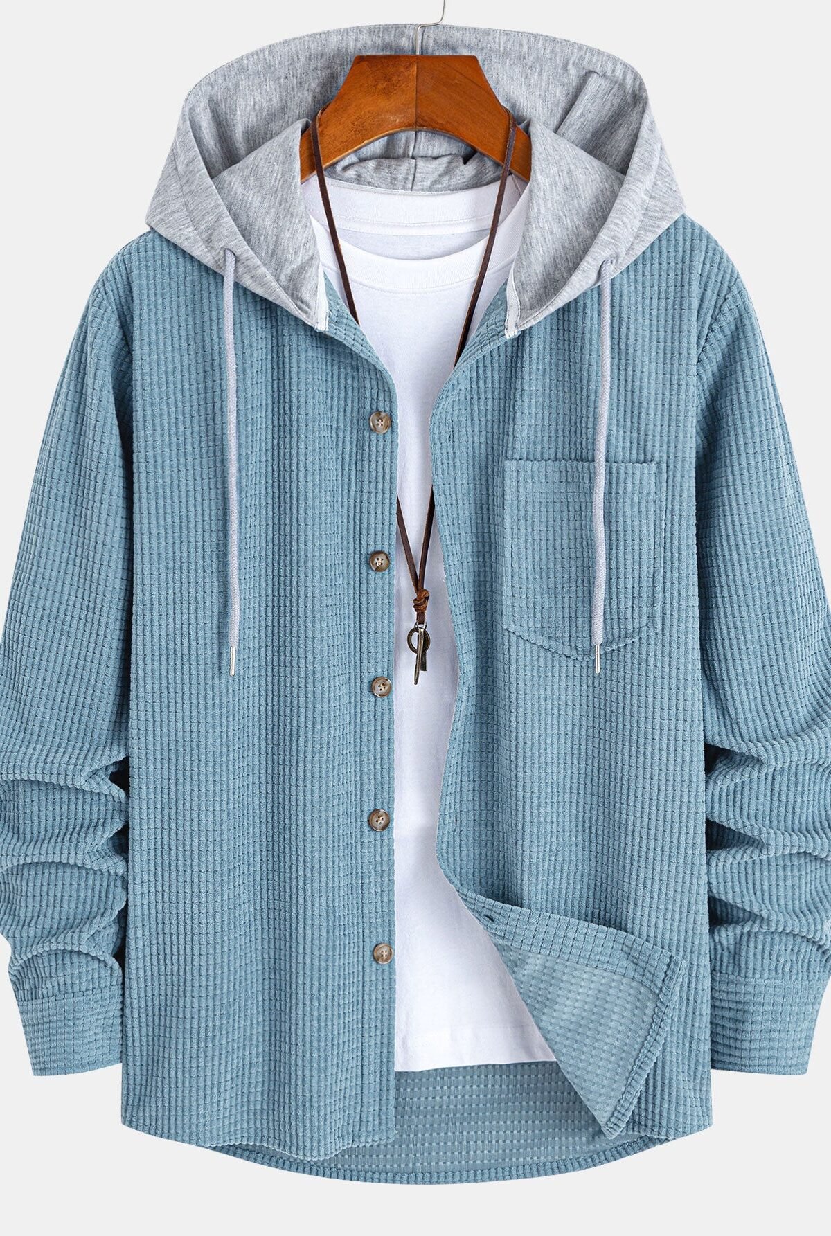 Waffle Corduroy Hooded Shirt