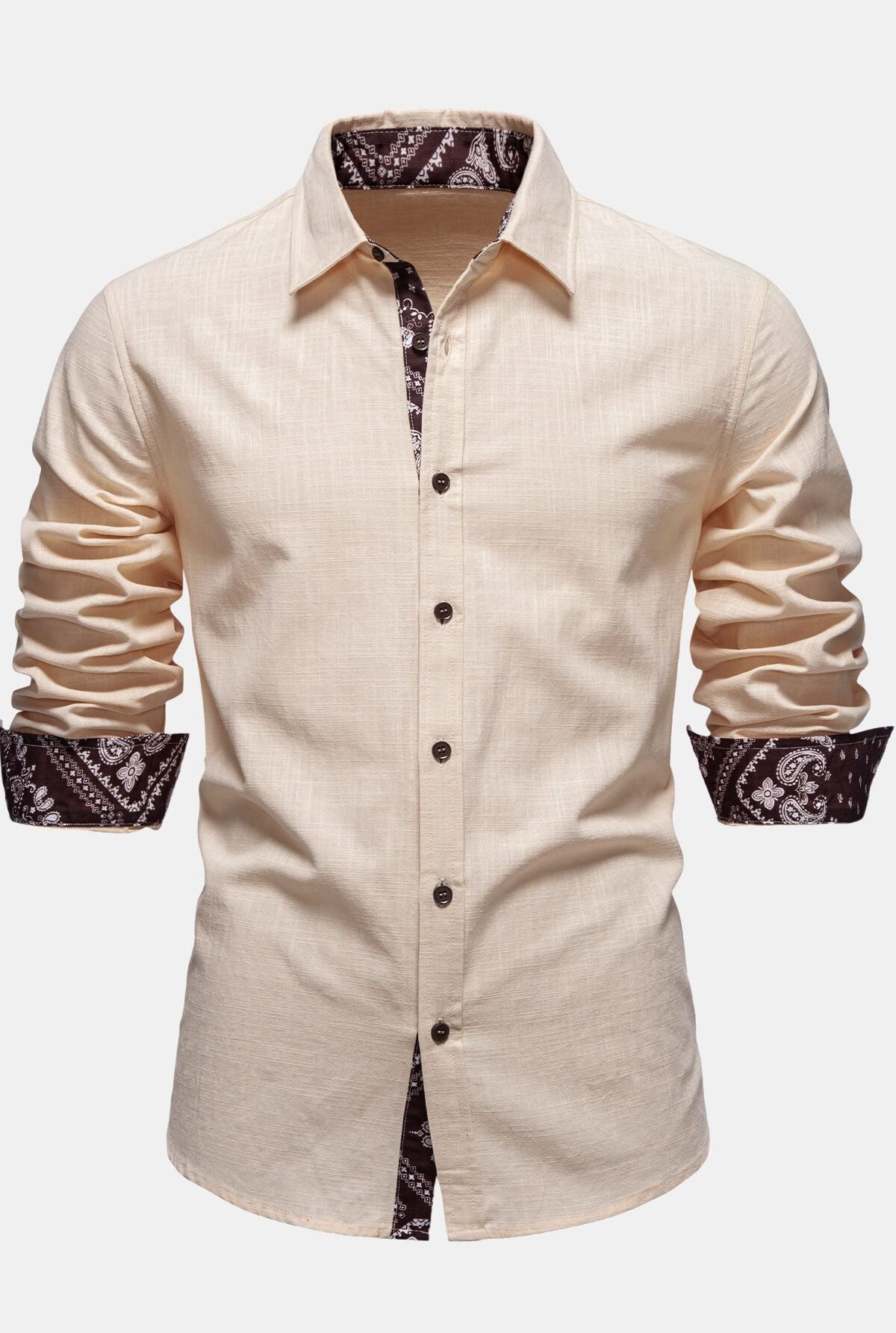 Contrast Paisley Print Linen Look Shirt