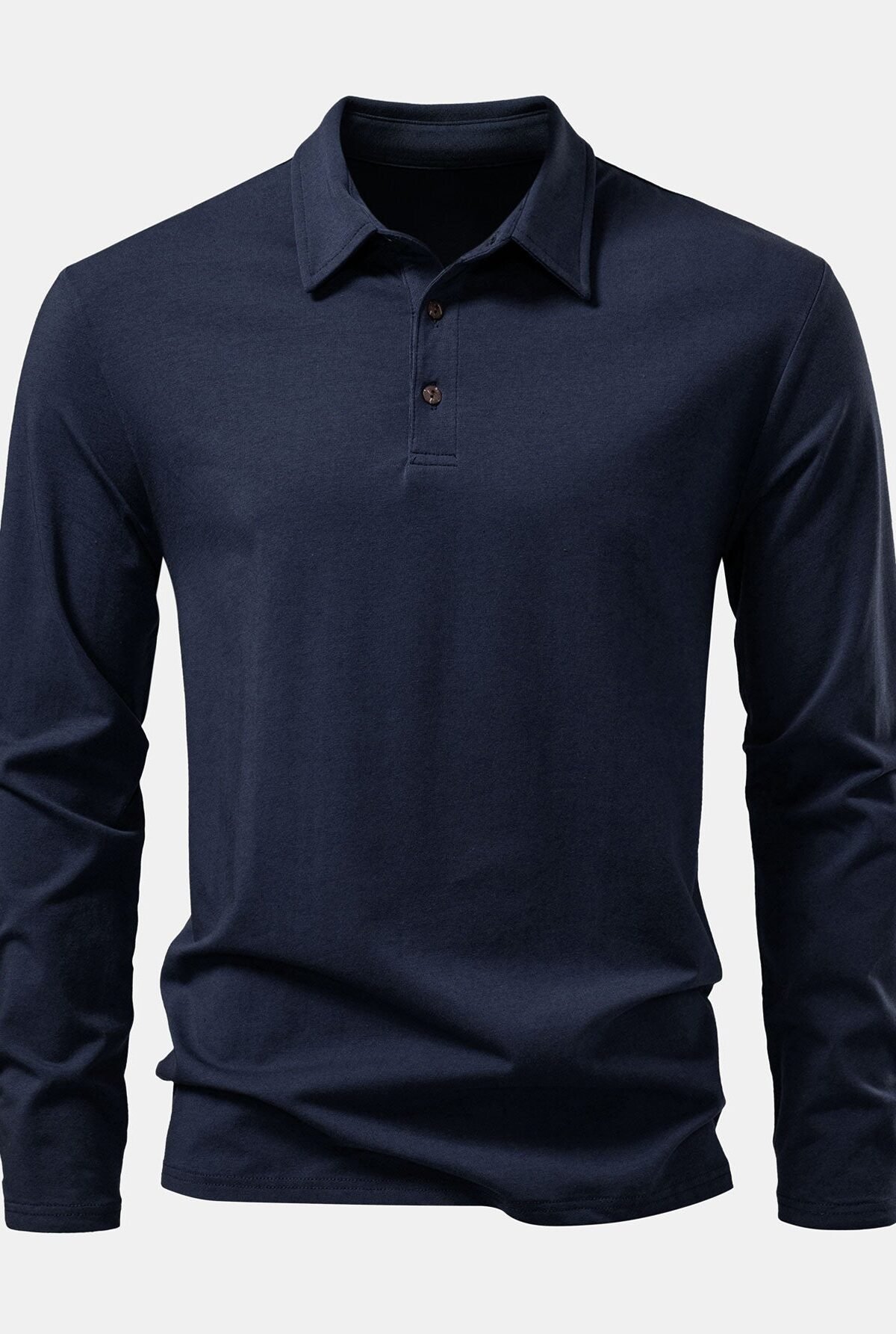 Solid Long Sleeve Cotton Polo Shirt