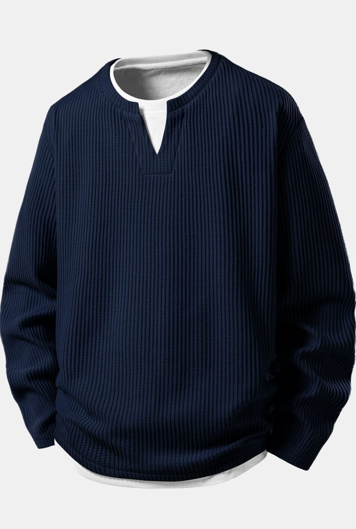 Relax Fit Waffle 2 In 1 Notched Collar T-Shirt