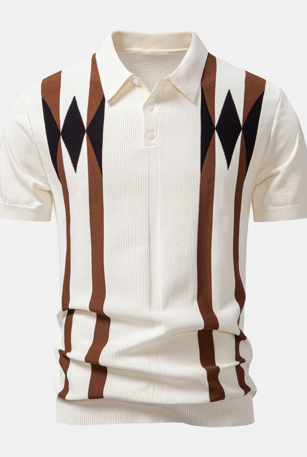 Stripe Geometric Jacquard Knitted Polo Shirt