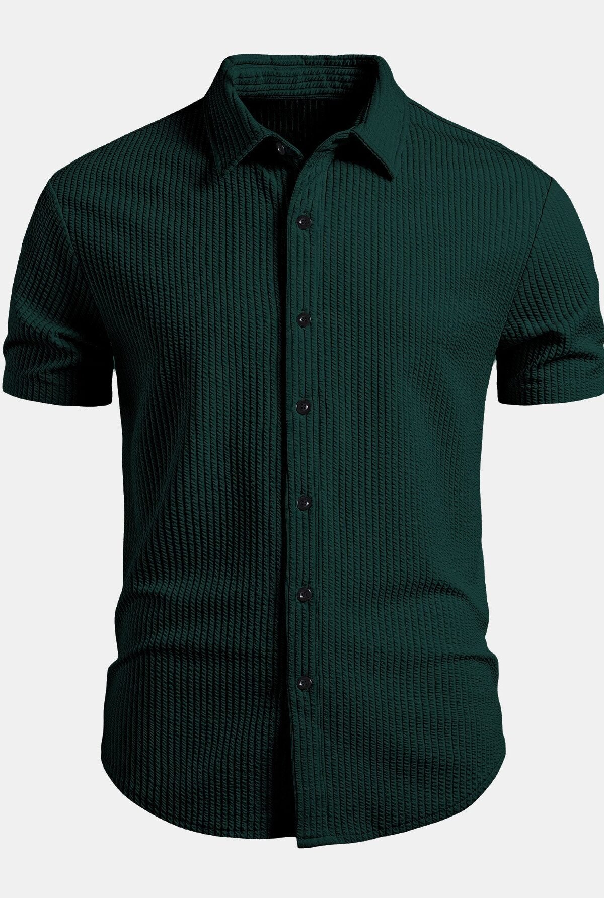 Muscle Fit Ribbed Button Up Shirt