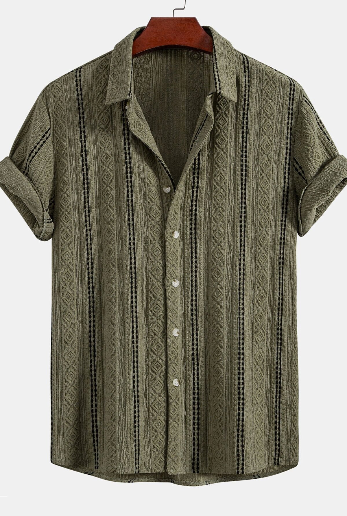 Geometric Striped Jacquard Button Up Shirt