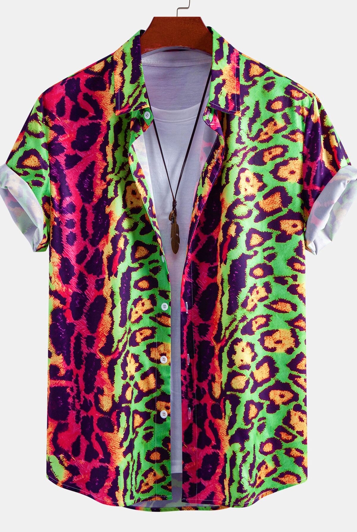 Colorful Leopard Print Button Up Shirt