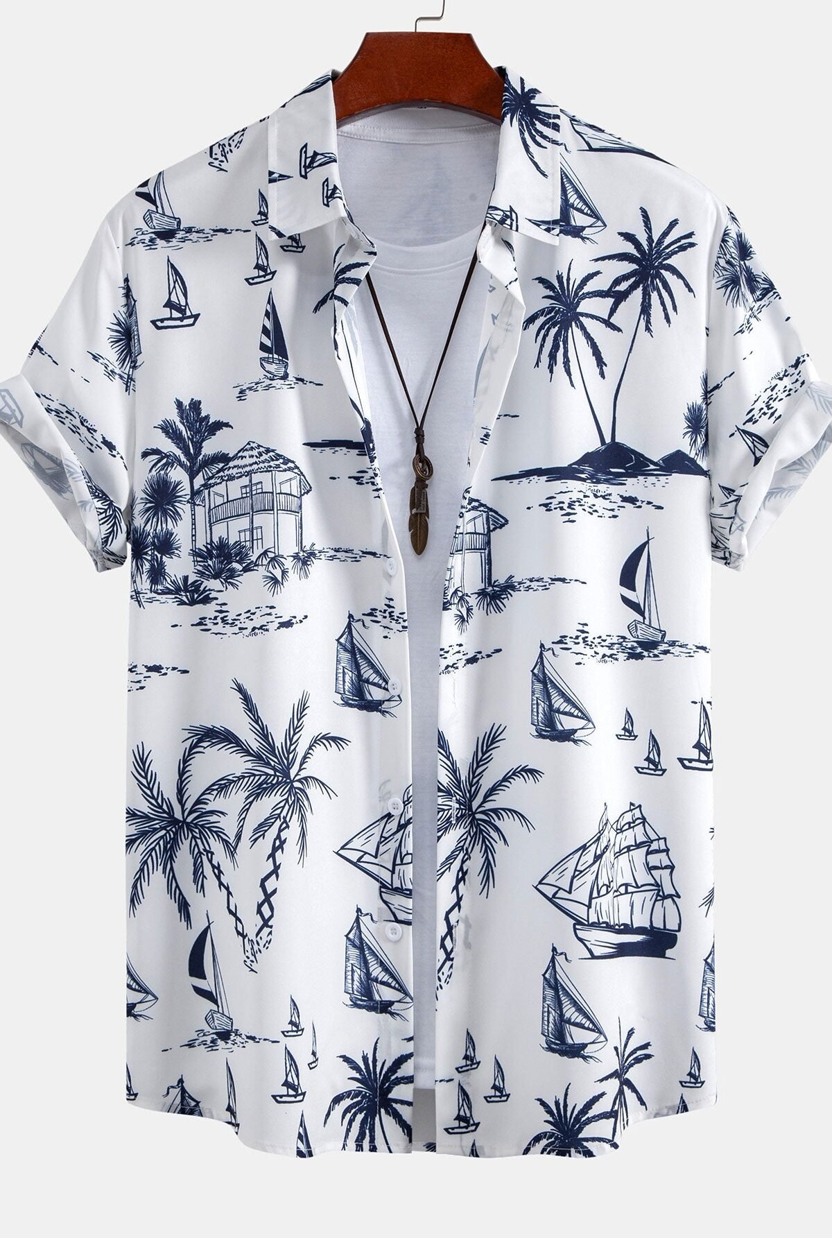 Island Sailing Print Button Up Shirt