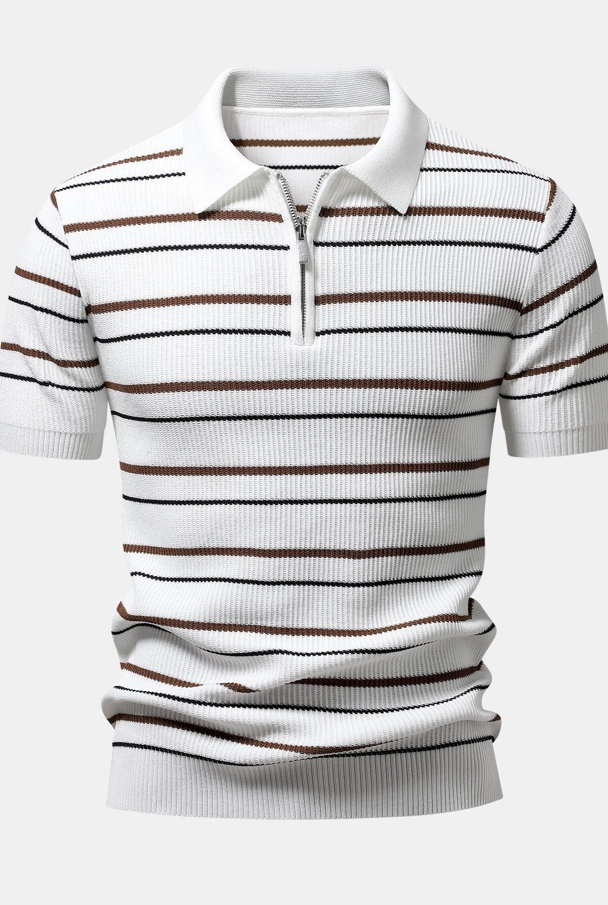 Stripe Waffle Zipper Knit Polo
