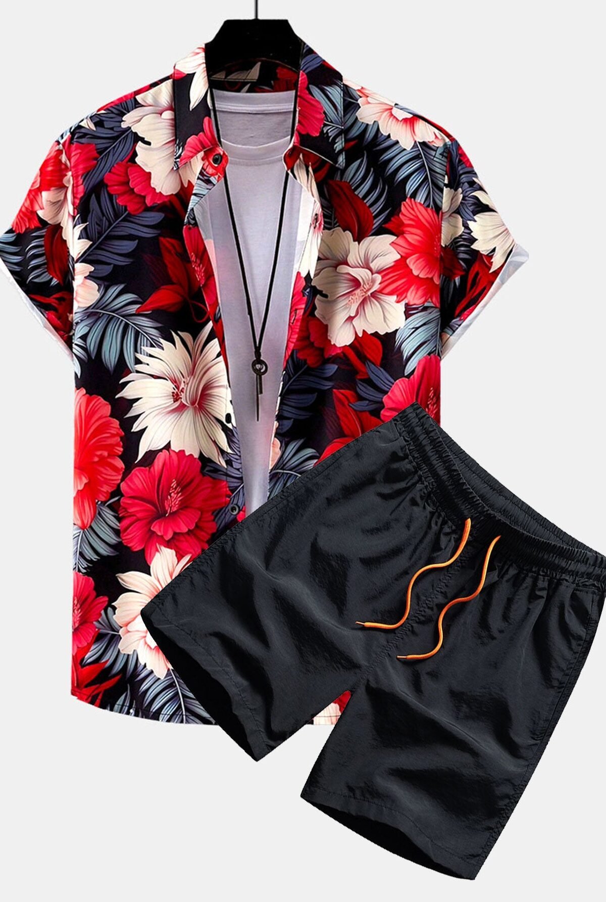 Tropical Flowers Print Button Up Shirt & Swim Shorts