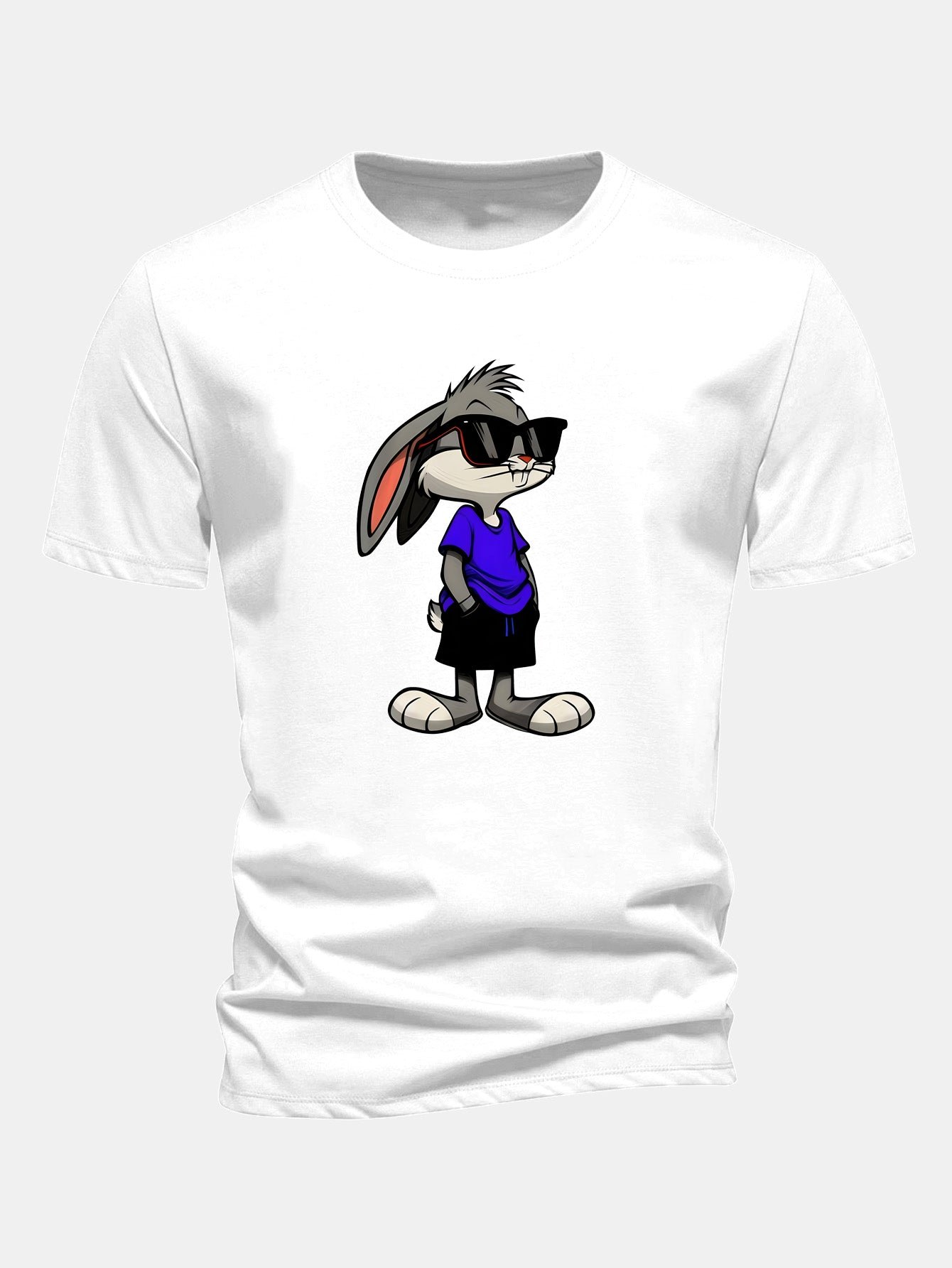 Regular Fit Sunglasses Rabbit Print Cotton T-Shirt