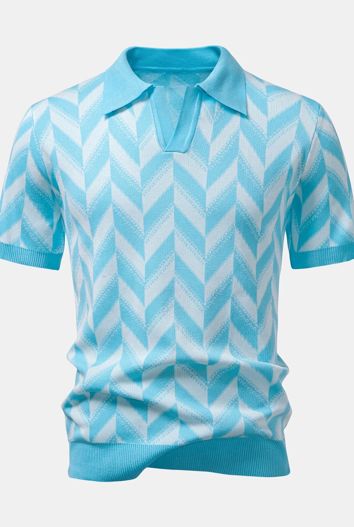 Geometric Knitted V Neck Polo Shirt