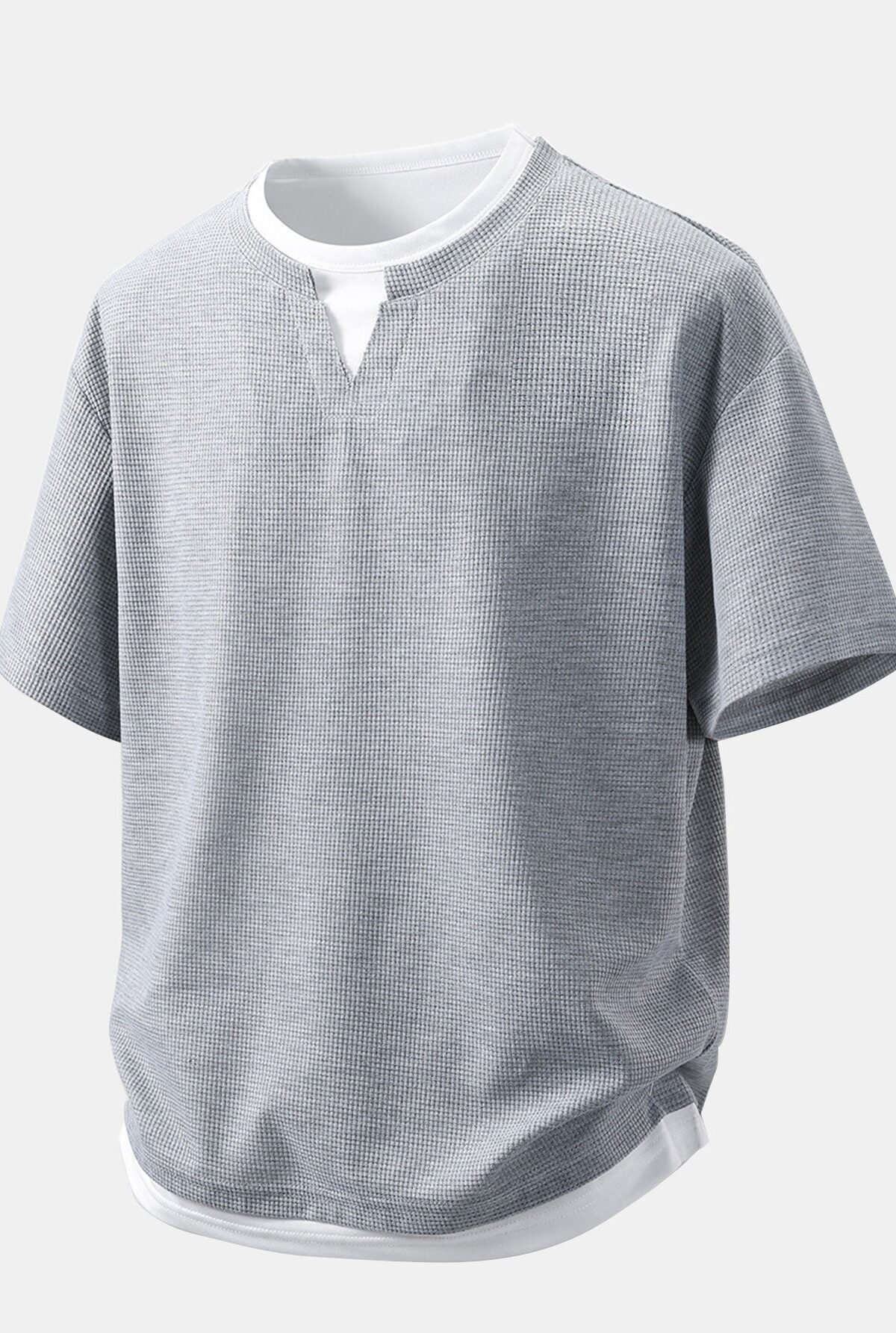 Relax Fit 2 In 1 Notched Collar Waffle T-Shirt