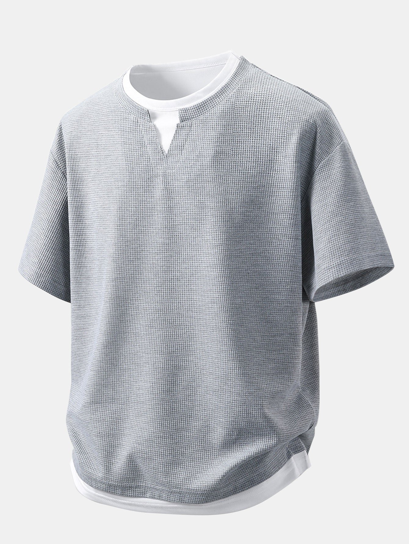 Relax Fit 2 In 1 Notched Collar Waffle T-Shirt
