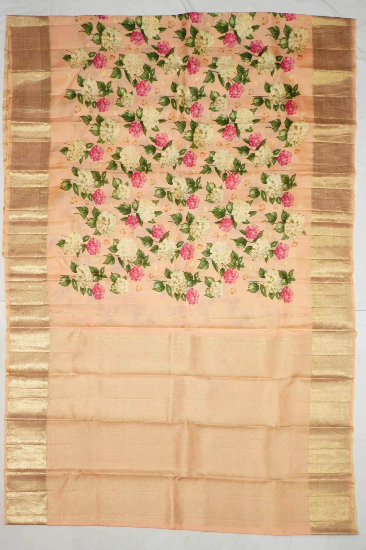 Peach Kanchi Handloom Saree With Digital Print