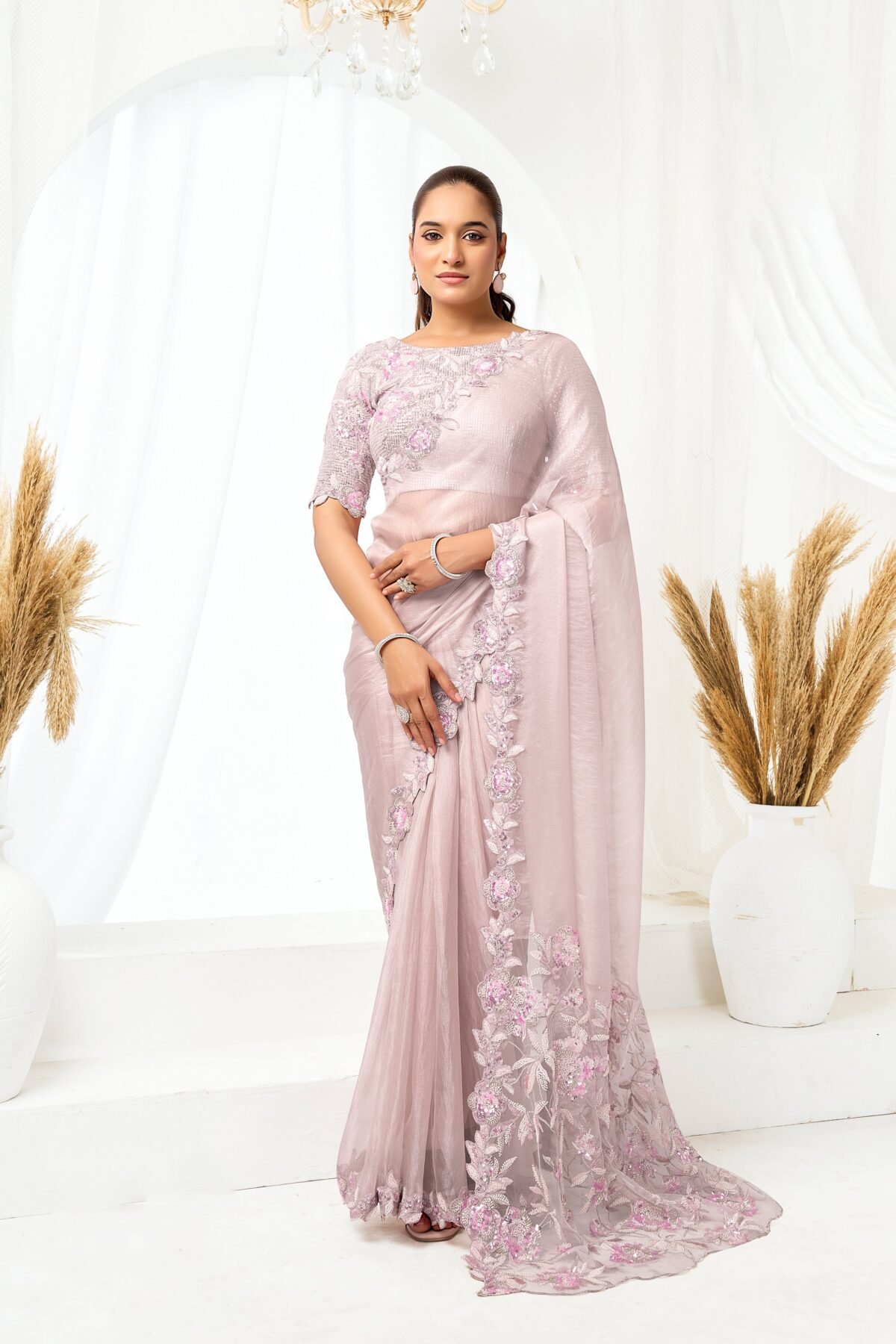 Lavender Mist Embellished Jimmy Choo Saree