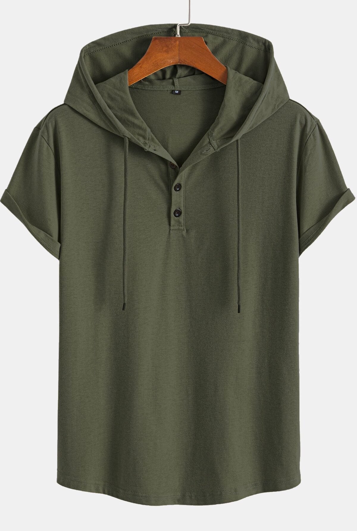 Short Sleeve Henley Hooded T-Shirt
