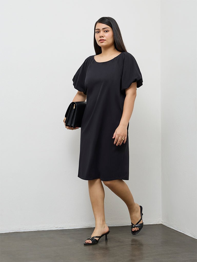 Rich Stylo Black Cotton Straight Dress