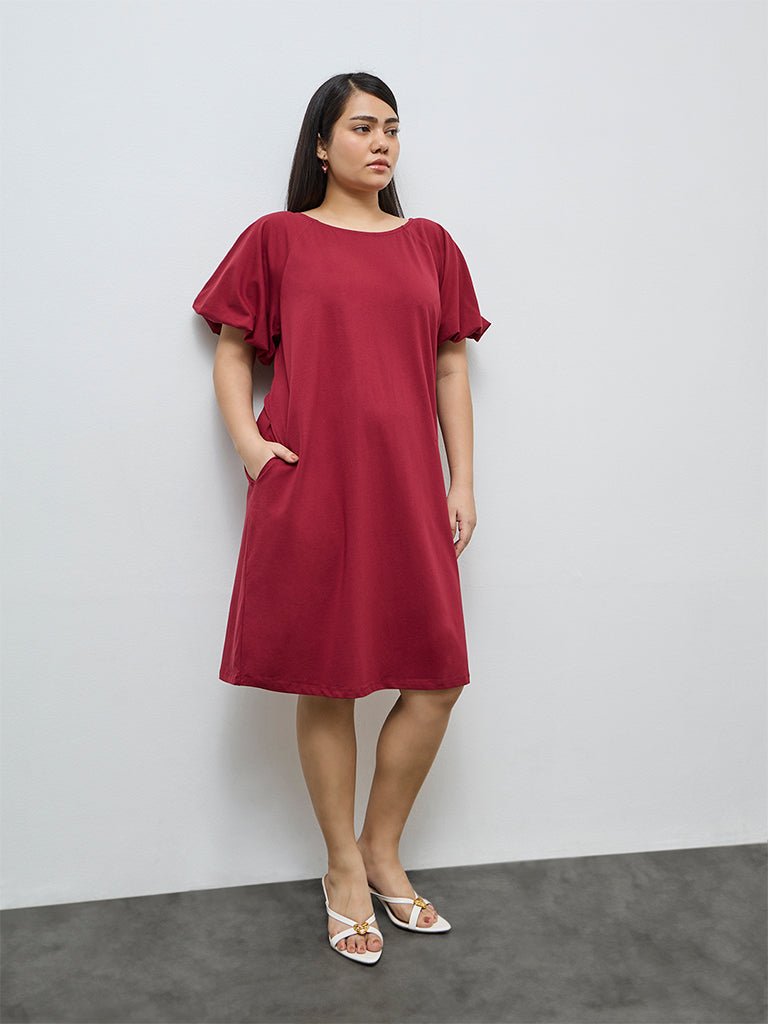 Rich Stylo Red Solid Cotton Straight Dress