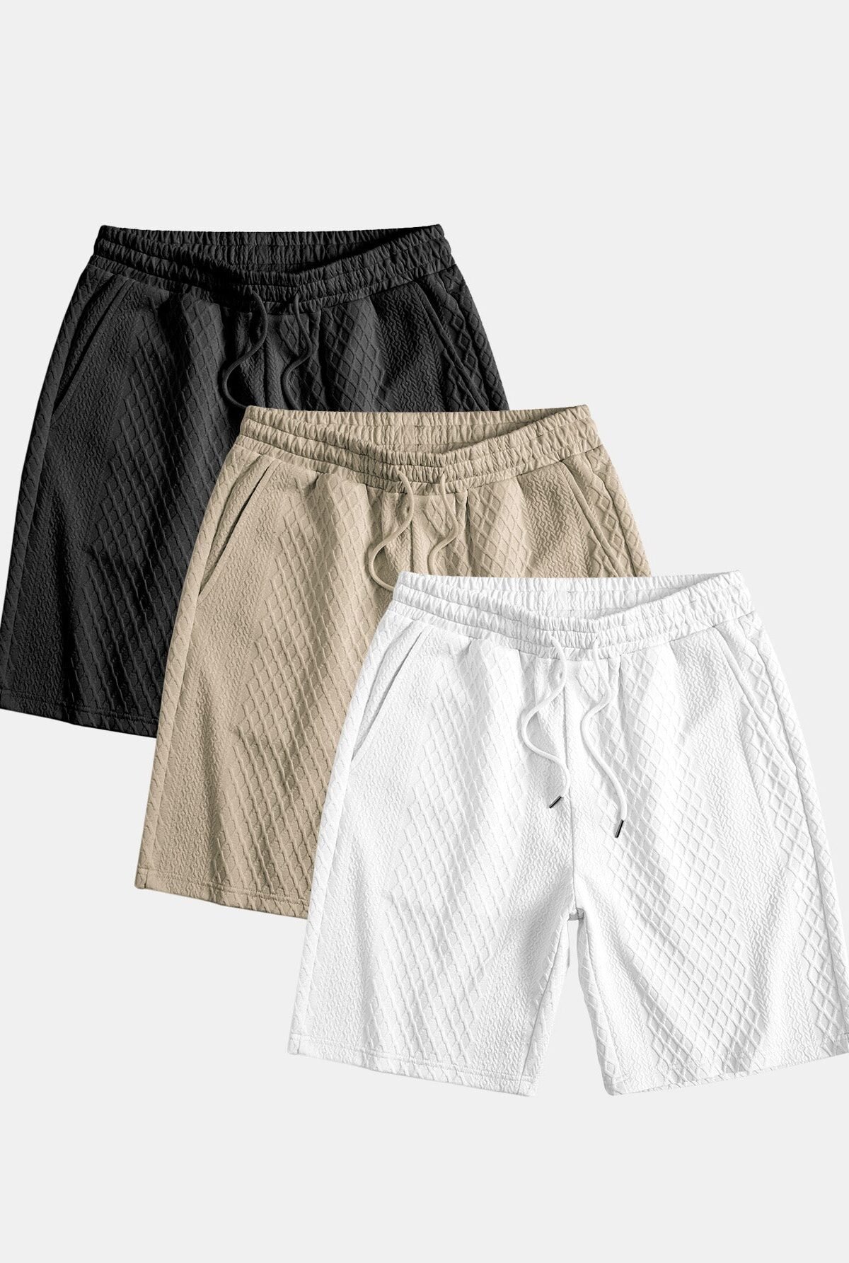 3 Pieces Diamond Geometric Jacquard Drawstring Shorts