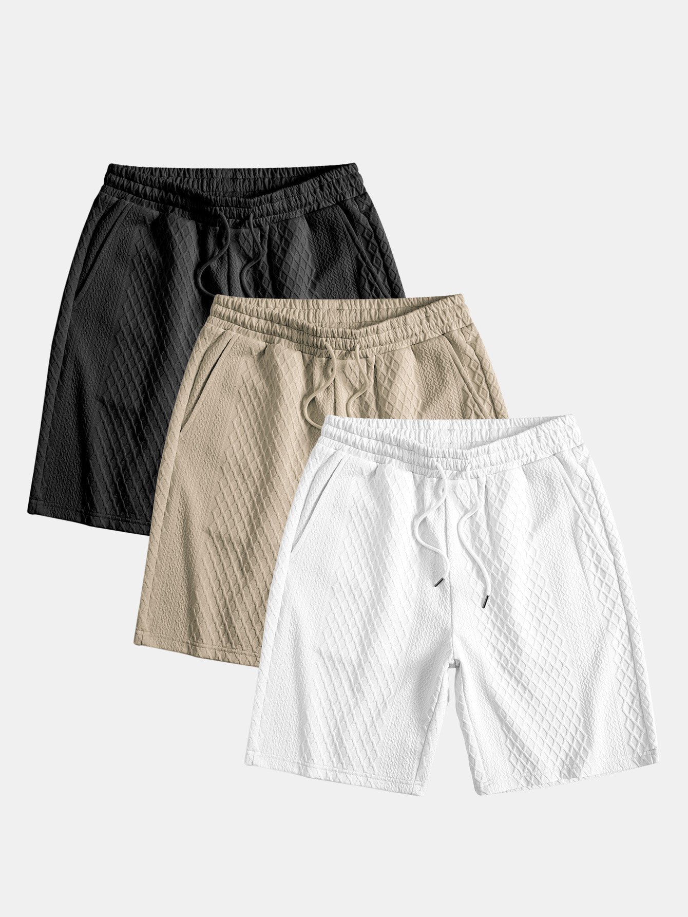 3 Pieces Diamond Geometric Jacquard Drawstring Shorts